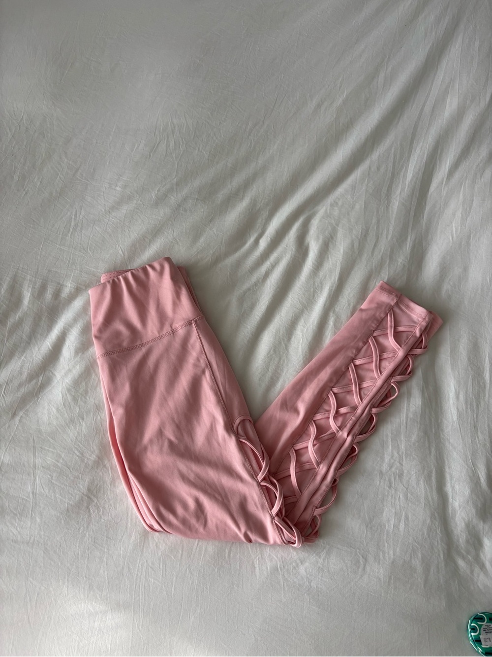 Shosho Pink High Waisted Crisscross Lattice Leggings Estimated XS